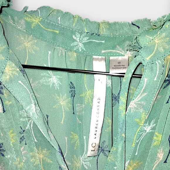 Lauren‎ Conrad Dress Sz 8 Sheer Pistachio Green Palm Tree Pleated Cottagecore - Picture 6 of 15